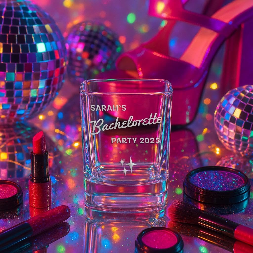 Engraved Bachelorette Shot Glasses - Star Design, Custom Favors - 8 Pack