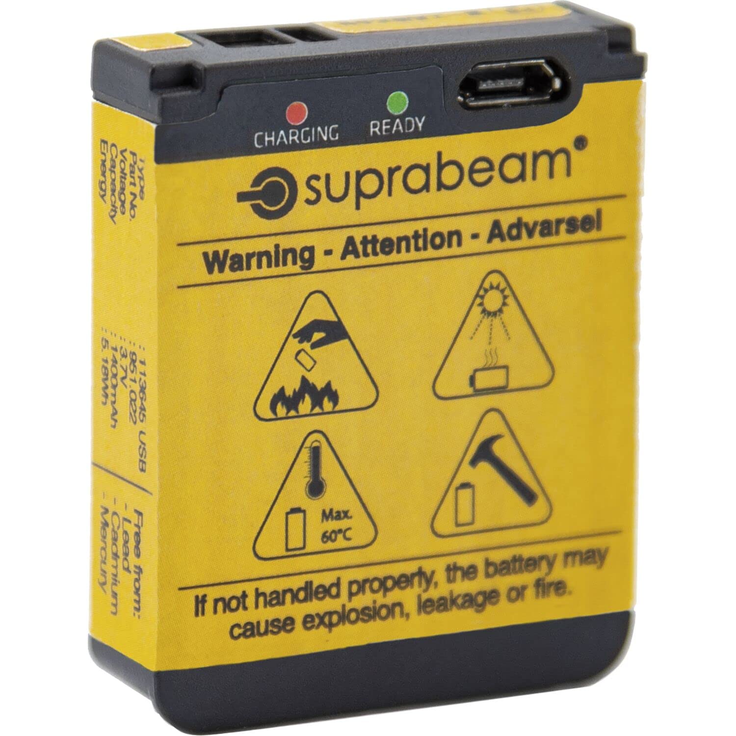 Suprabeam V3air wiederaufladbare LED Stirnlampe mit 650 Lumen, HyperFocus System, IPX4, mit Li-Po 1400 mAh 3.7 V. USB-direktladung