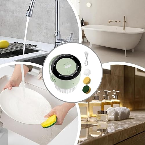 Miniatura 7 de Limpiador eléctrico de limpieza con 3 cabezales de cepillo reemplazables, limpiador de ducha inalámbrico, cepillo giratorio eléctrico, limpiador de