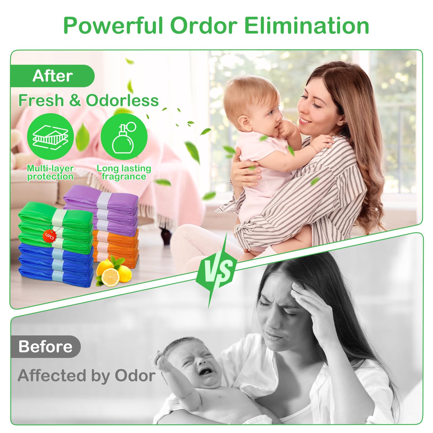 12 Pack Nappy Disposal Bags -4.5m Each Roll,Diaper Pail Refill Bags Compatible with Tommee Tippee Simplee Sagenic,Twist & Click,Angelcare,Baby Nappy Bags Hold 280 Diapers,Smellproof,Leak-Resistant - Image 2