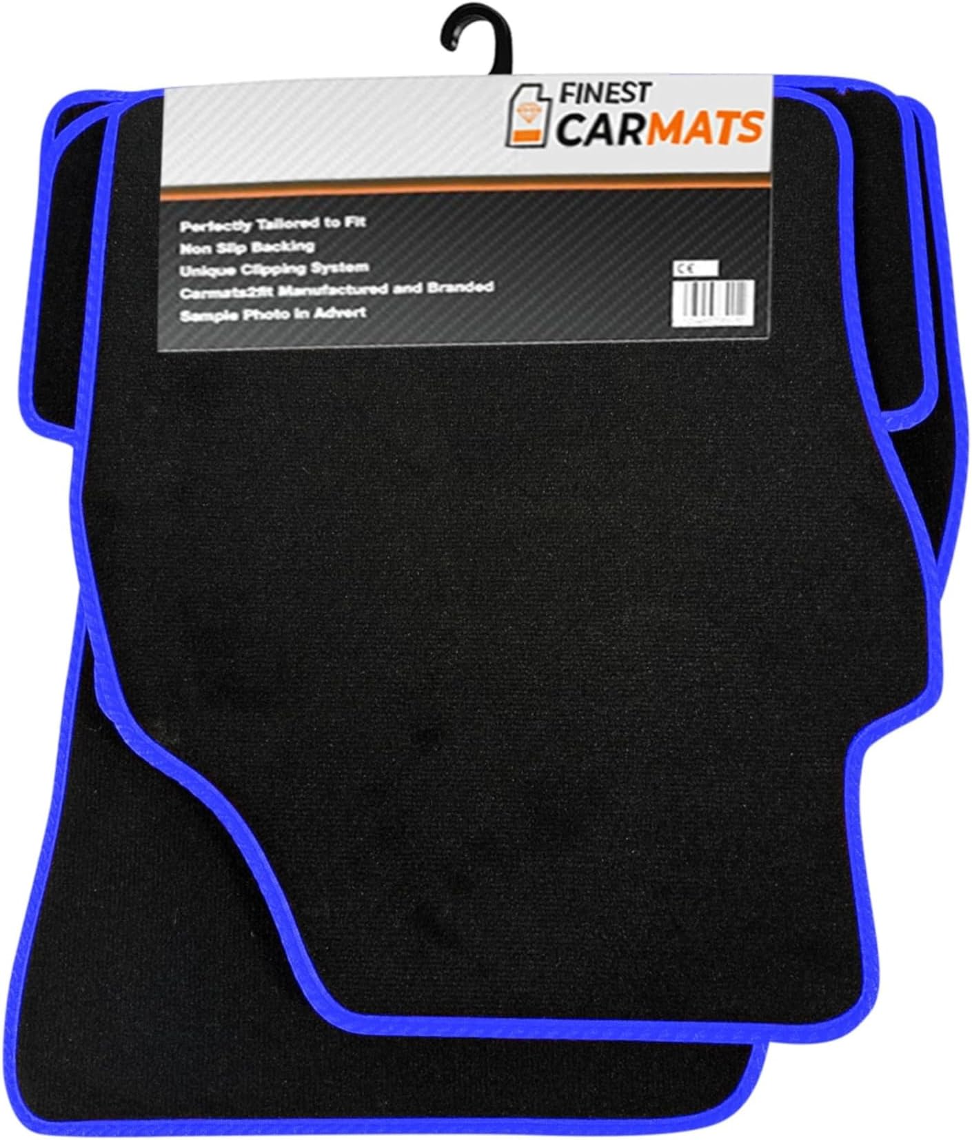 FCM - Tailored Velour Car Mats - Fits Suzuki Baleno 2016-2019 - Premium - Anti Slip Mat - Waterproof & Durable Floor Protection - Blue Trim - 4 Piece Set - 2 Clips