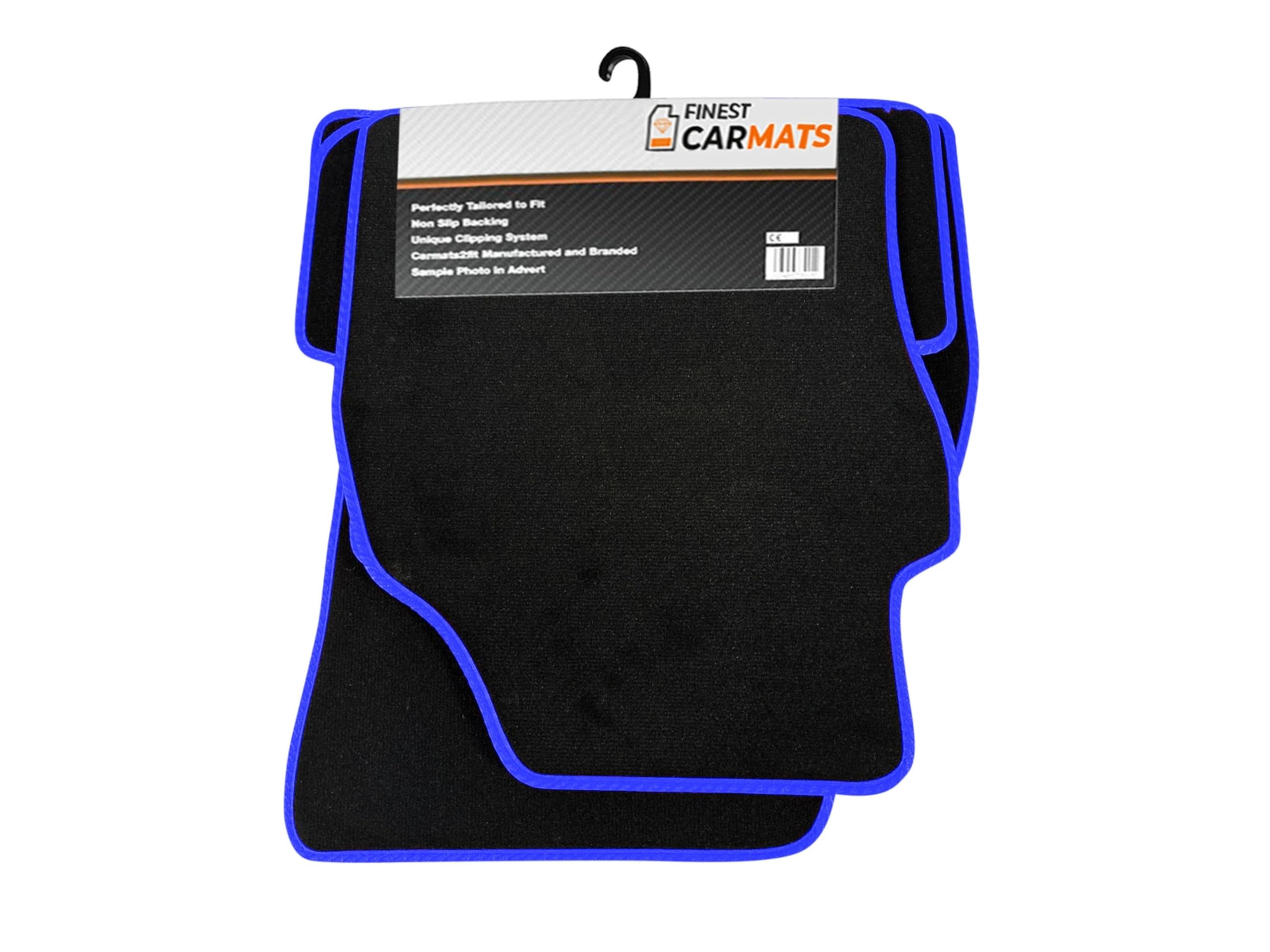 FCM - Tailored Velour Car Mats - Fits Suzuki Baleno 2016-2019 - Premium - Anti Slip Mat - Waterproof & Durable Floor Protection - Blue Trim - 4 Piece Set - 2 Clips