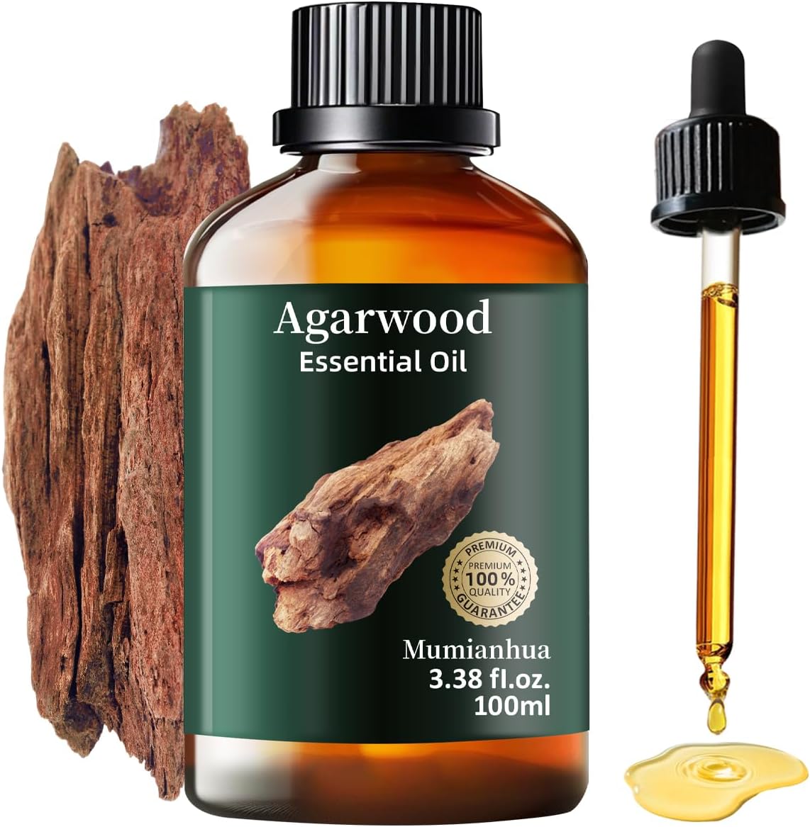 Agarwood Essential Oil, Pure Mumianhua Oud Oil for Meditation & Evening Grounding, Luxurious Woody Aroma for Diffuser, Perfume, Skin, Hair, Candle & Soap Making โ 3.38 Fl Oz
