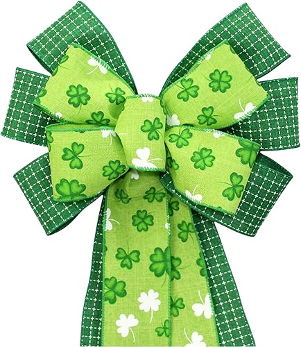 Lime Green Watercolor Shamrocks St. Patrick's Day Wreath Bow