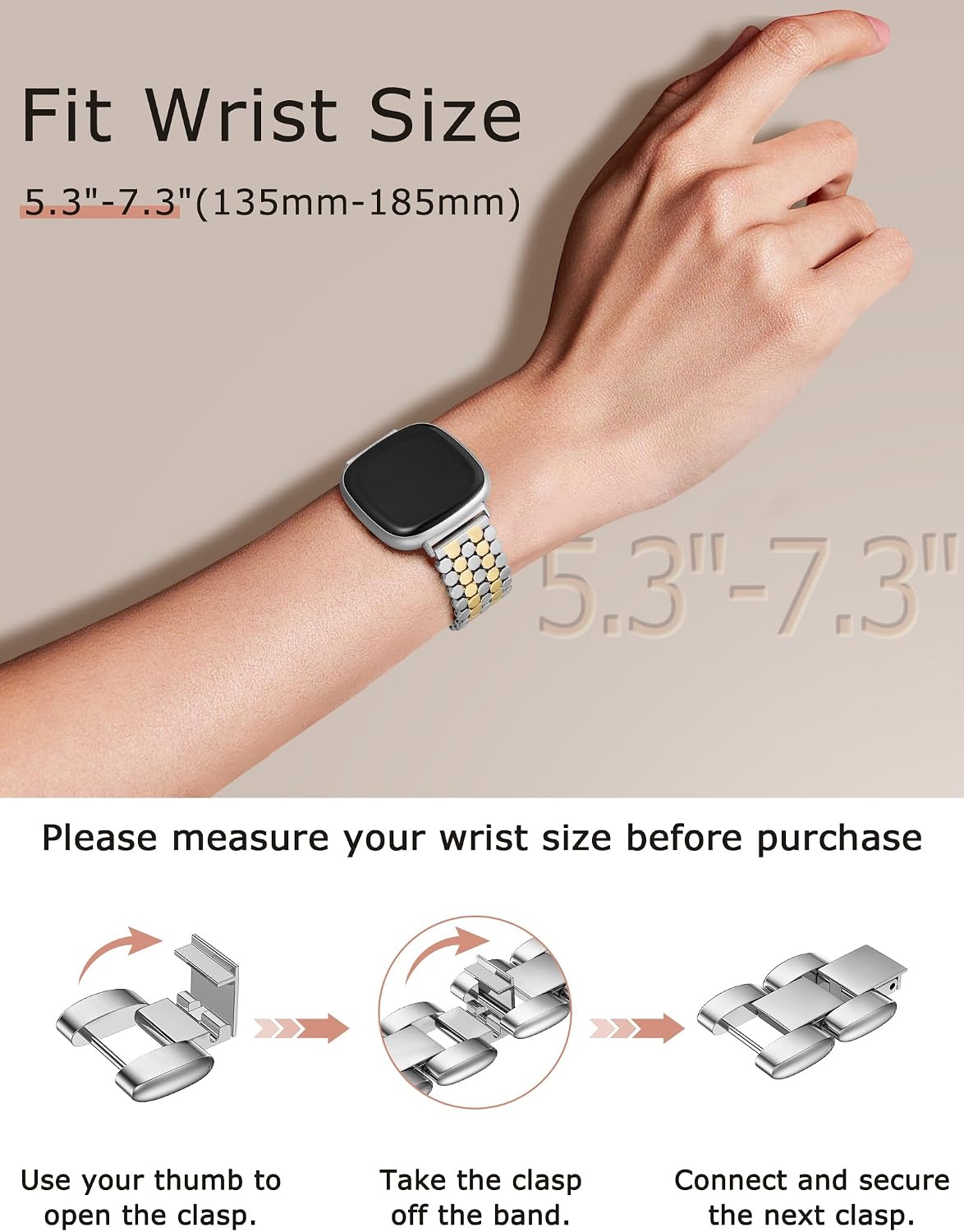 Minyee Metal Bands Compatible with Fitbit Sense 2/Versa 4/Versa 3/Sense Bands Women, Dressy Stainless Steel Chain Honeycomb Designer Luxury Chic Link Bracelet Wristband Replacement Strap for Versa 4 image 2