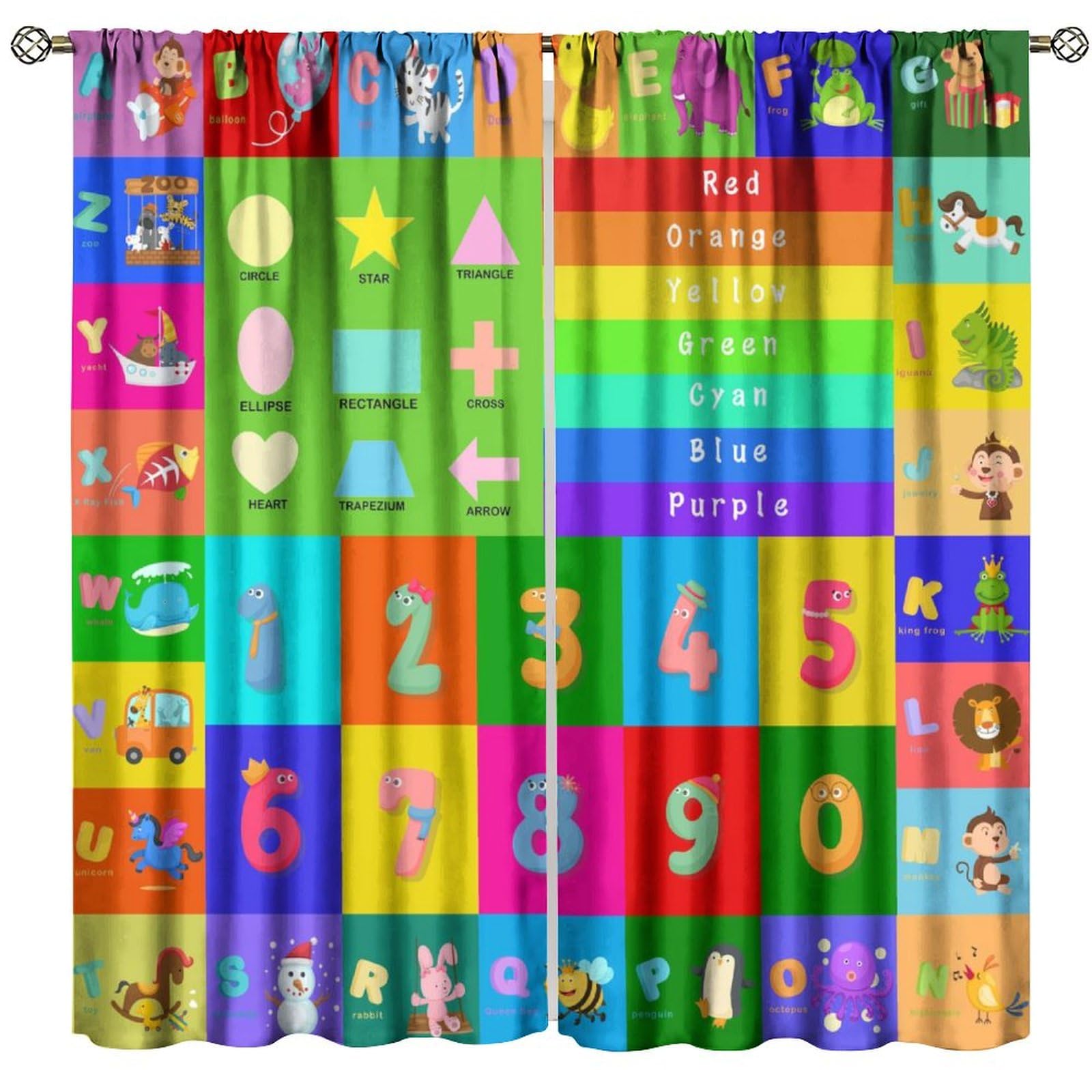 LOMADIA Cartoon Alphabet ABC Kids Curtains,Child Educational Learning Blackout Curtain, Colorful Animals Window Treatments Drapes for Nursery Boys Girls Bedroom Decor 42