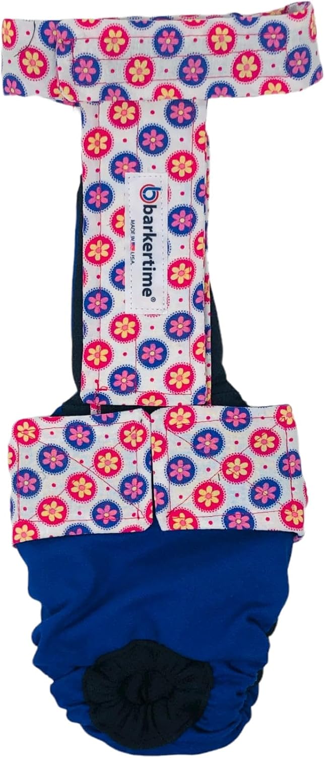 Cherry Blossom on Blue Dog Diaper Overall, M, Without Tail Hole - Made in USA