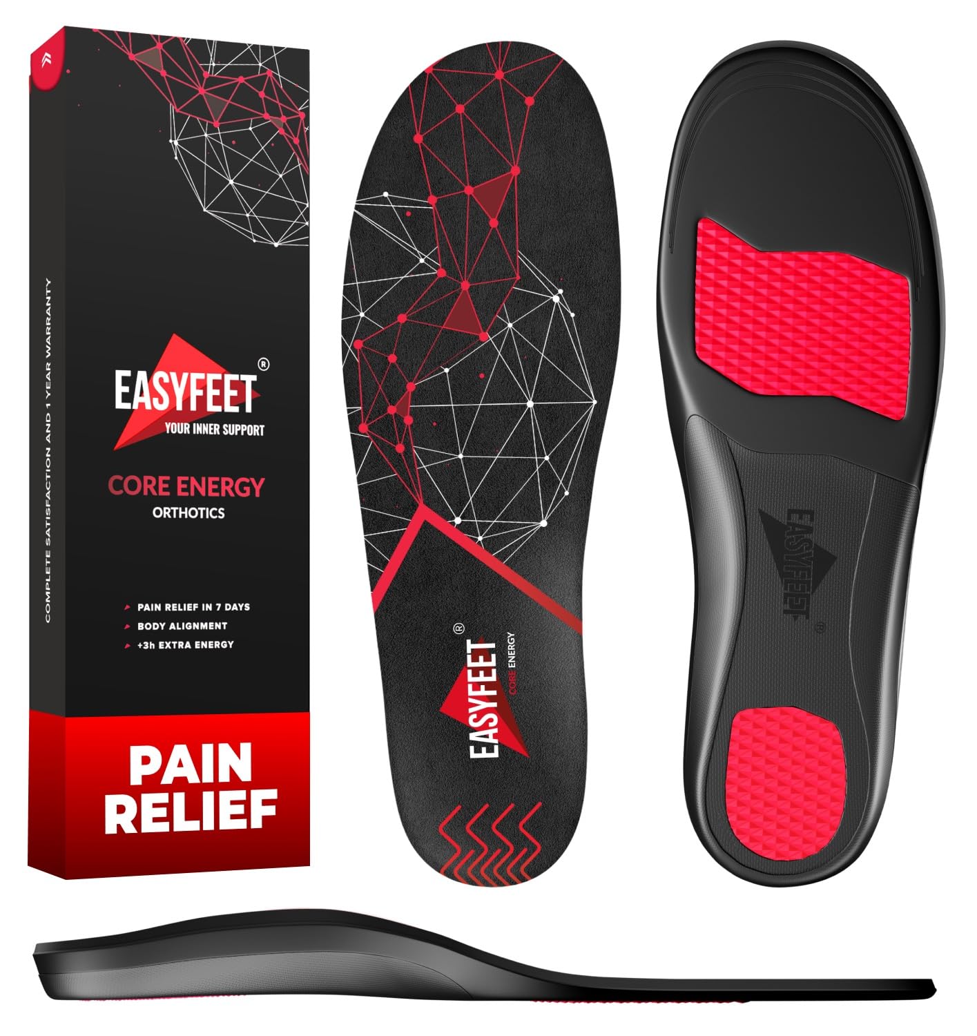 Plantar Fasciitis Relief Shoe Insoles - High Arch Support Inserts Men Women - Orthotics Shoe Inserts for Flat