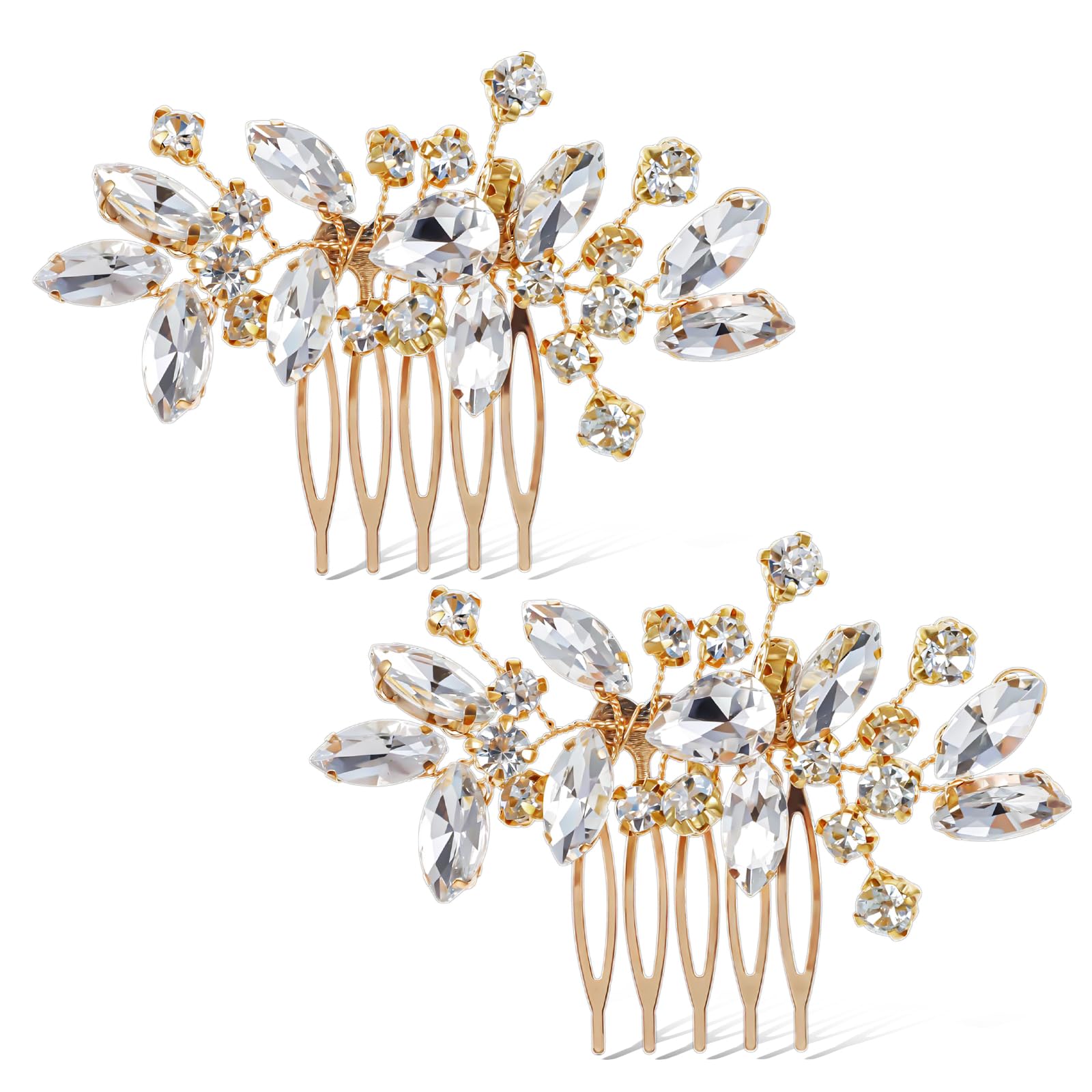 2Pcs Bridal Wedding Hair Comb Gold Rhinestone Hair Piece Sparkle Metal Crystal Hair Accessories for Bride Bridesmaids Women Girls
