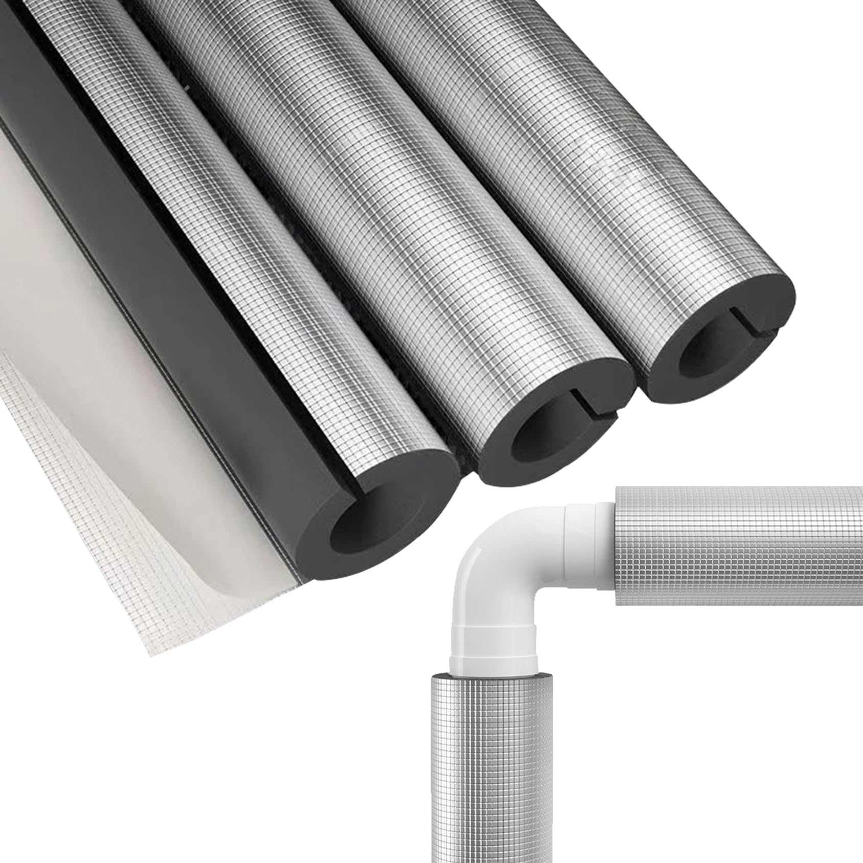Rohrisolierungsschaumschläuche, 3er-Pack, Selbstklebende Außenwasserrohre, (5/8 1-8/9" 2-3/8" 3" 3-1/2" 4-1/2") Umwicklung (22 mm x 20 mm x 95 cm)