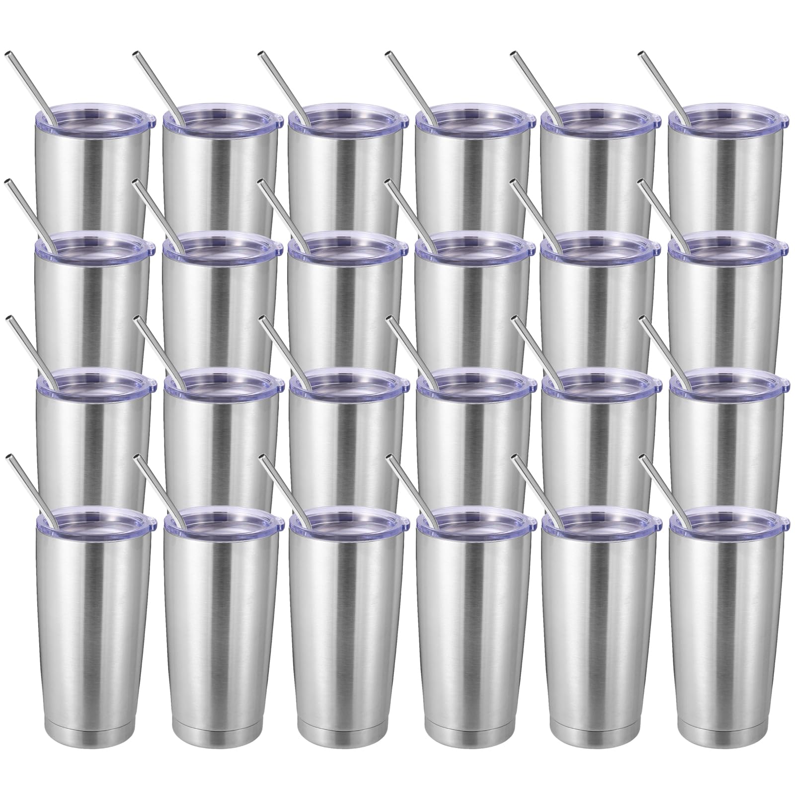 Volhoply 20oz Stainless Steel Tumbler with Lid and Straw Bulk 24 Pack Double Wall Insulated Travel Iced Coffee