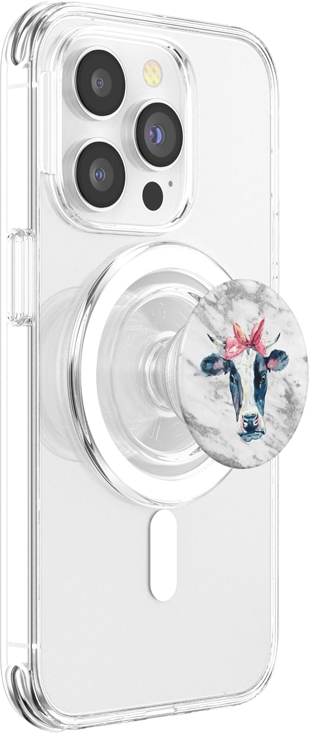 Unique Grey Cow Pink Bandana Bow - Girly Farm Barn Pastoral PopSockets MagSafe PopGrip for iPhone