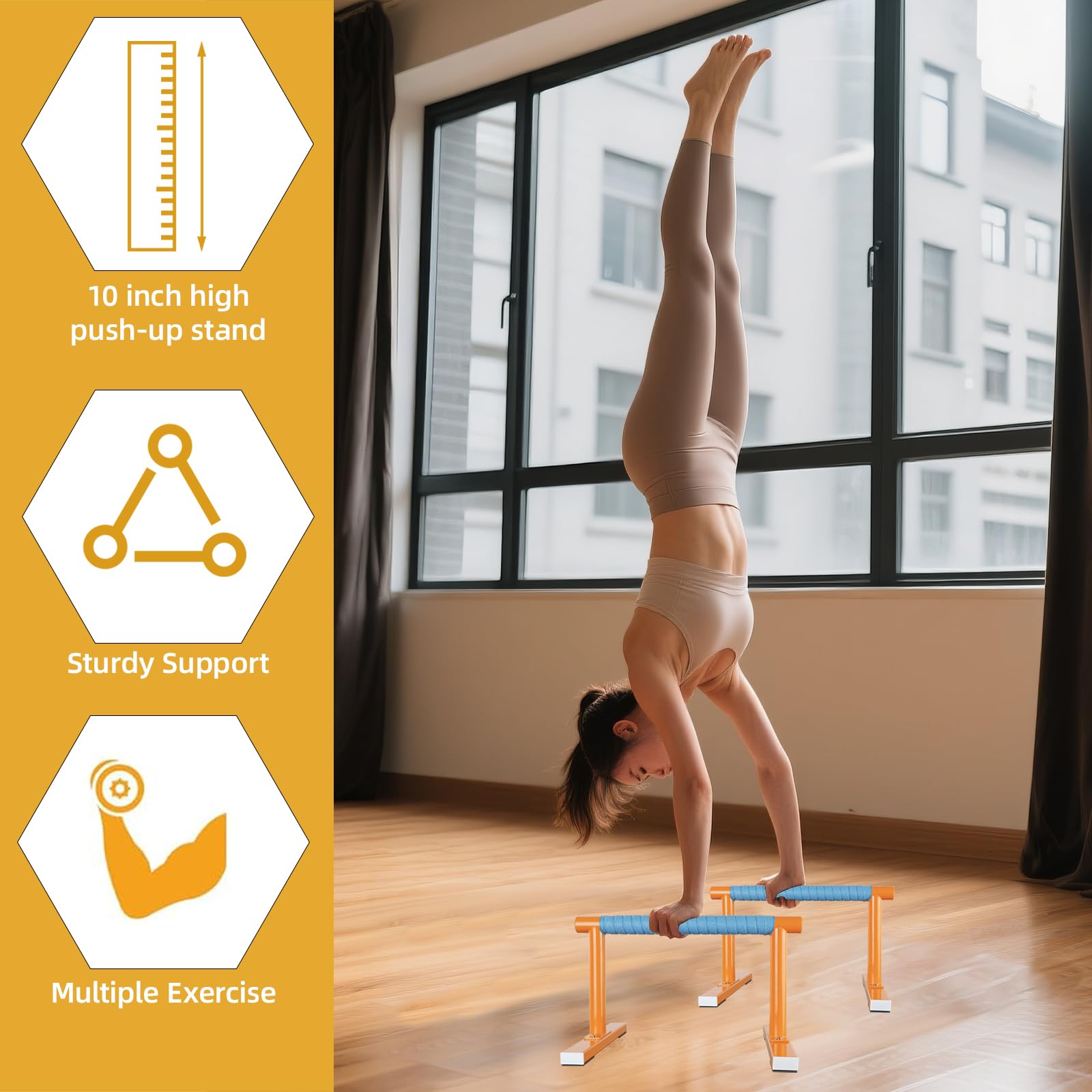 Orange Krafttraining Parallettes Liegestützgriffe Liegestützgriffe Calisthenics Ausrüstung für Home Workout, Anti-Rutsch-Gymnastikstangen, Handstand & Dipstange für Outdoor-Übung