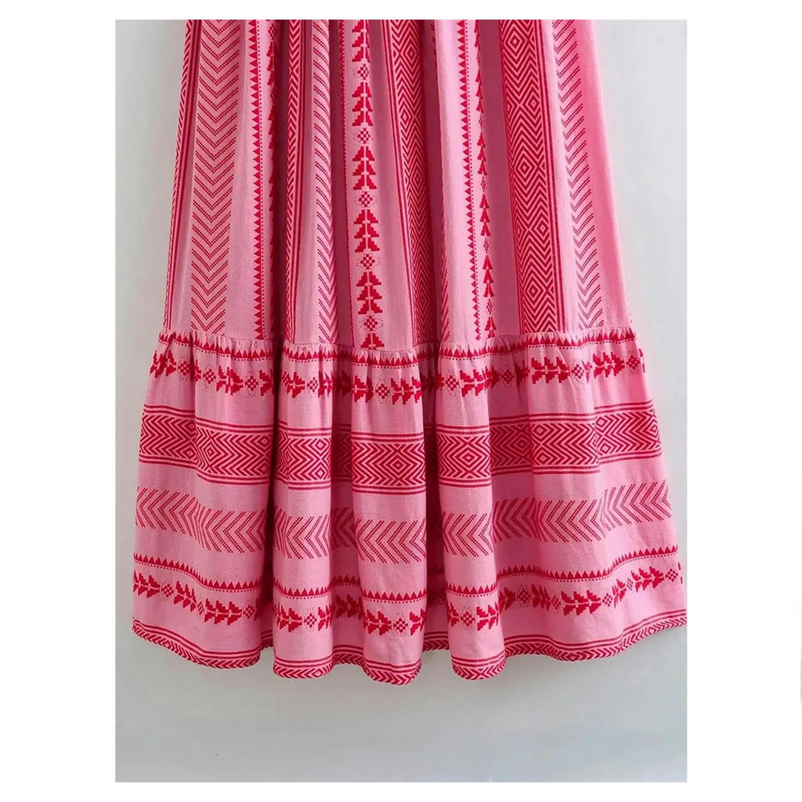 Gonna Lunga Abito con Cinturino A Maglia Vintage Bohémien per Lo Stile di Vacanza da Donna-Pink-s