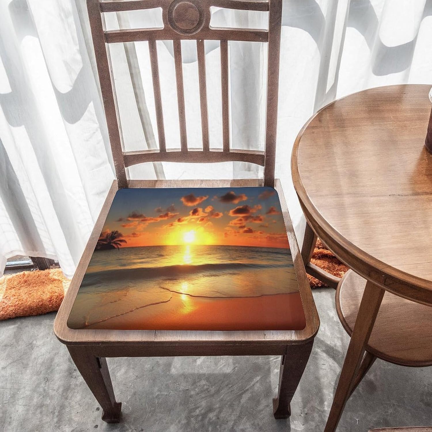 Beach Sunrise Chair Cushion Floor Pillow Stool Cushion | Cushions with Removable Cover with Square Memory for for Chair Living Room Balcony Office Sofa,13.8*15*1.2 Inch