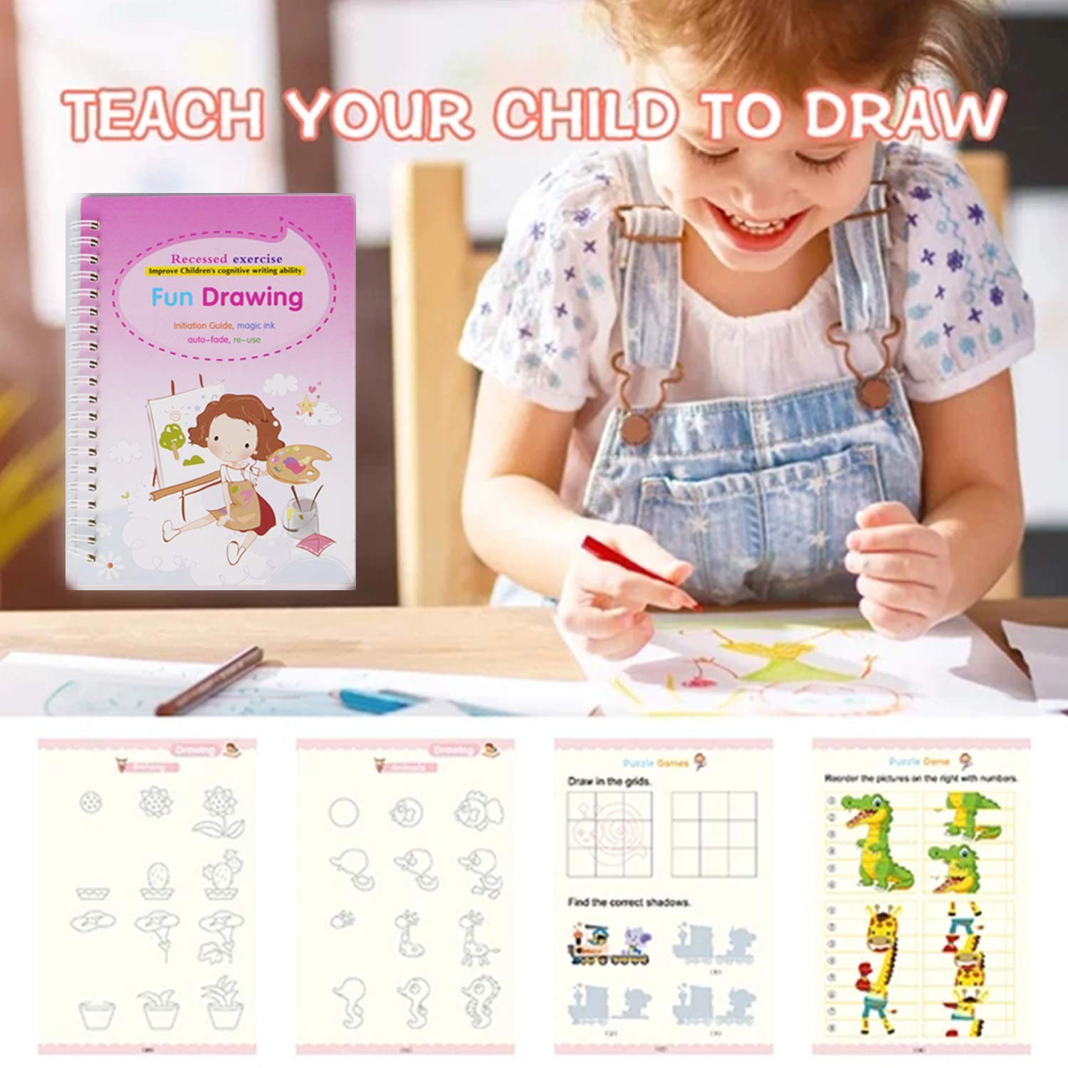 SIWUCHYE Magic Practice Copybook for Kids,4Pcs Handwriting English Study Workbook,Reusable Children's Calligraphy Letter Tracing Mathematical Drawing Set,Calligraphy Paper to Teach Kids How to Writing 2