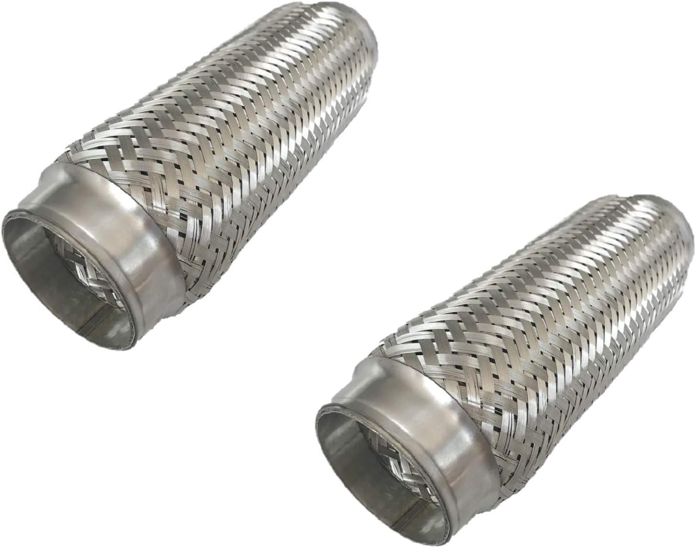 Heavy Duty Double Braided Stainless Steel Exhaust Flex Pipe with 2.25" ID / 8" Braided Length / 8" Overal Length -2 pc, 2.25x8x8-2pc