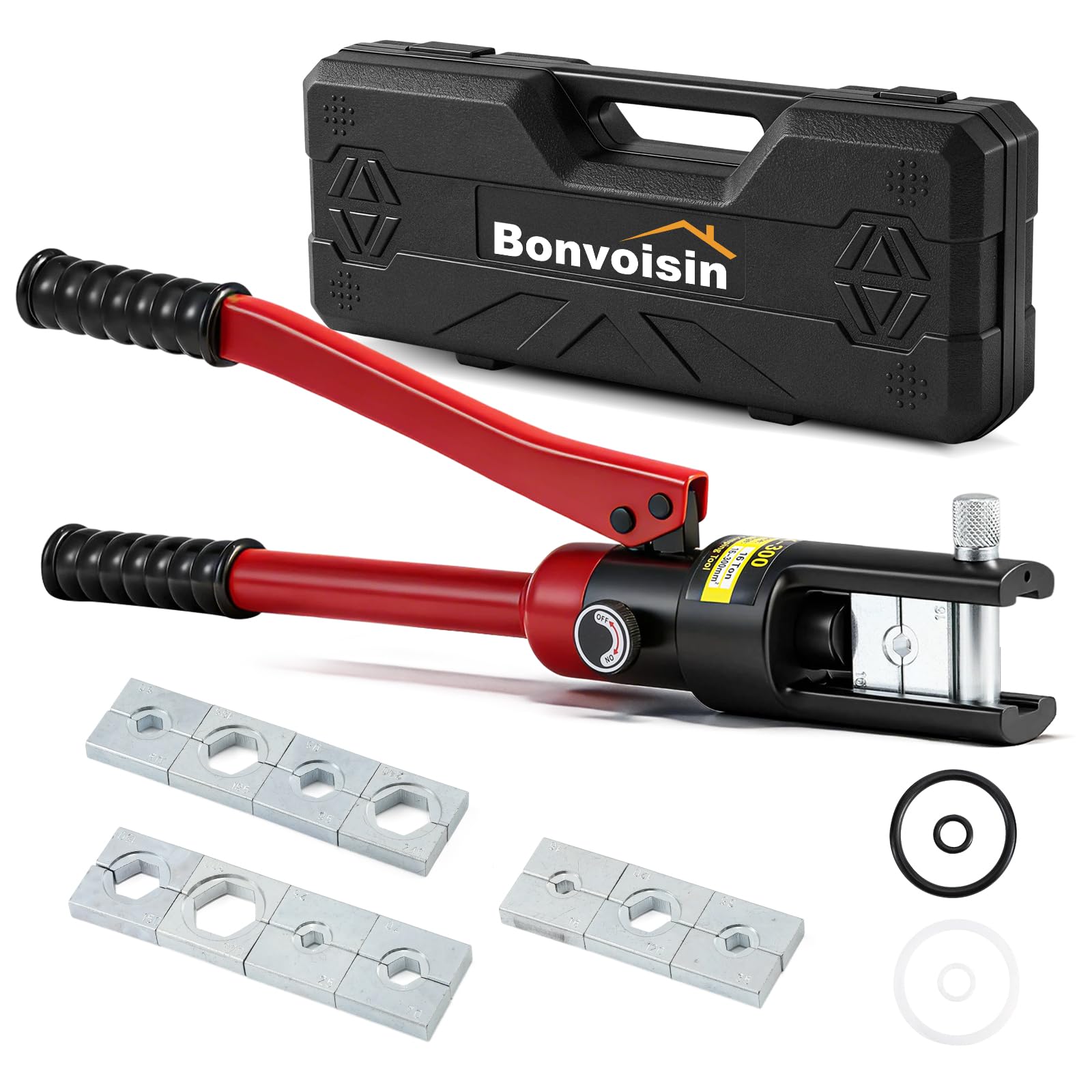 Bonvoisin Crimpadora Hidráulica Terminales 16-300mm² para de Cobre/Aluminio | 11 Matrices 16–300mm², Aptas Para Terminales Cobre/Aluminio, Cabeza Giratoria, Alivio De Presión Automático, Aleación Robusta