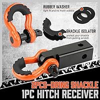 Vista 4 de HORUSDY - Correa de remolque de nailon de gran resistencia con ganchos 3" x 30 pies - 35,000 libras de resistencia a la rotura, receptor de grillete