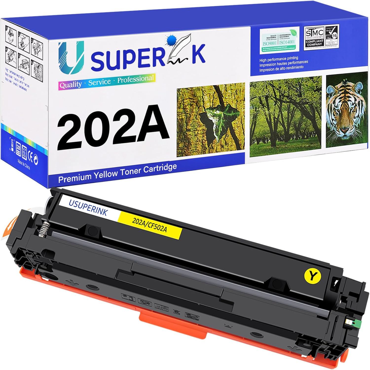 USUPERINK CF502A Compatible Toner Cartridge Replacement for HP 202A CF502A Use for Color Pro MFP M281fdw M281cdw M254dw M281fdn 281fdw M254 M281 Toner Printer (Yellow, 1-Pack)