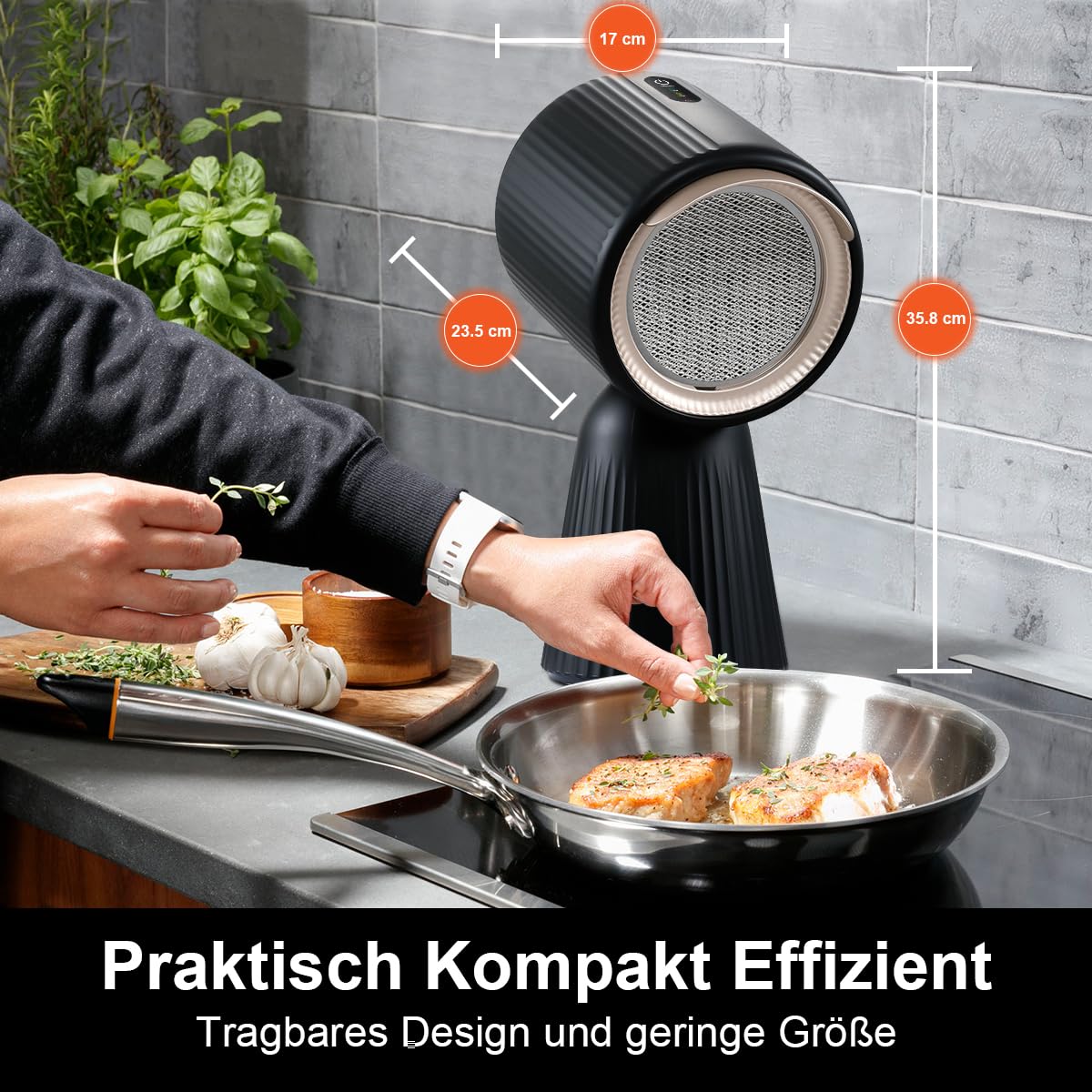 SNDOAS Cappa Aspirante Portatile, Cappa Cucina Senza Tubo di Scarico con Potenza di Aspirazione 180 m³/h, 3 Livelli di Potenza, Ricircolo con Filtro a Carbone, per Casa, Piccole Cucine, Camper