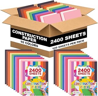 Construction Paper Bulk Pack (2400 Sheets) – 10 Assorted Colors, 9x12, 100 Sheets Per Pack (24 Pack), Colored Construction Paper for Arts Crafts, School & Classroom Supplies, By Enday