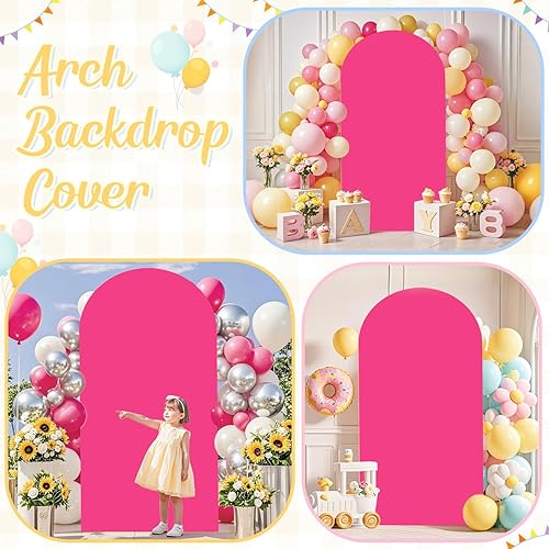 Miniatura 4 de ROMANKAS Cubierta de arco de elastano de 7.2 pies, color rosa intenso, cubierta de arco para soporte de arco de globos, cubierta de arco redondo