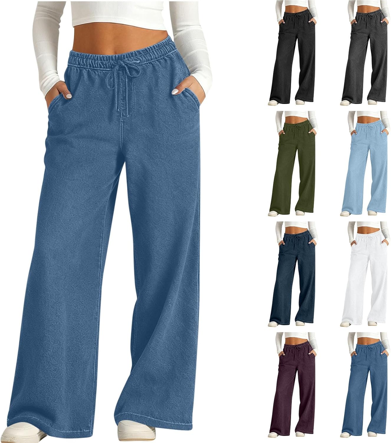 Sweatpants Jeans Women 2026 Trendy Baggy Wide Leg Pull On Stretchy Jeans High Elastic Waist Denim Pants with Pockets