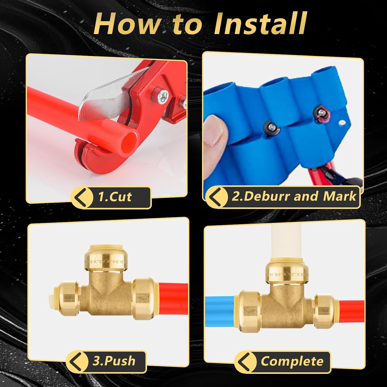 5 PCS Foskan 3/4"x1/2"X3/4" Push Fit Tee,LF-Brass Fittings, Push to Connect PEX, Copper, CPVC, PE-RT Pipes, with Disconnect Clip for Plumbing Repairs