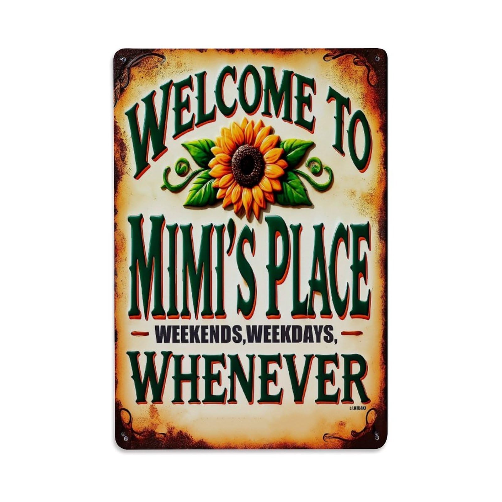 Welcome To Mimi's Place Sunflower Sign Tin Sign Metal Poster Vintage Metal Signs for Home Man Cave Bar Cafe Kitchen laundry room Wall Decorations Gift 8x12Inch