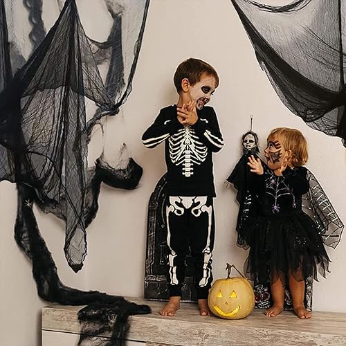 Miniatura 8 de Paquete de 4 paños espeluznantes de Halloween, tela espeluznante de gasa espeluznante, 30 x 72 pulgadas, tela espeluznante, decoración para casas