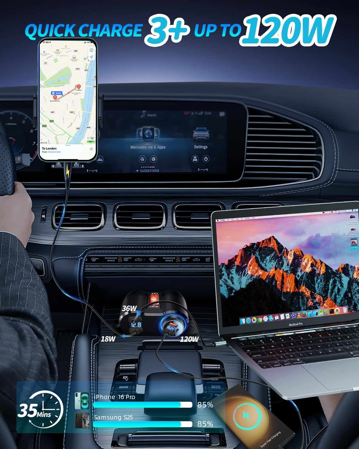 2PCS 120W QC3.0 &PD3.0 Outlet Cigarette Lighter Socket Splitter with LED Voltmeter/Rocker, 12V Car Charger Power Adapter Replacement Plug Female for RV Marine Boat Motorcycle Truck ATV UTV(3*10A Fuse)