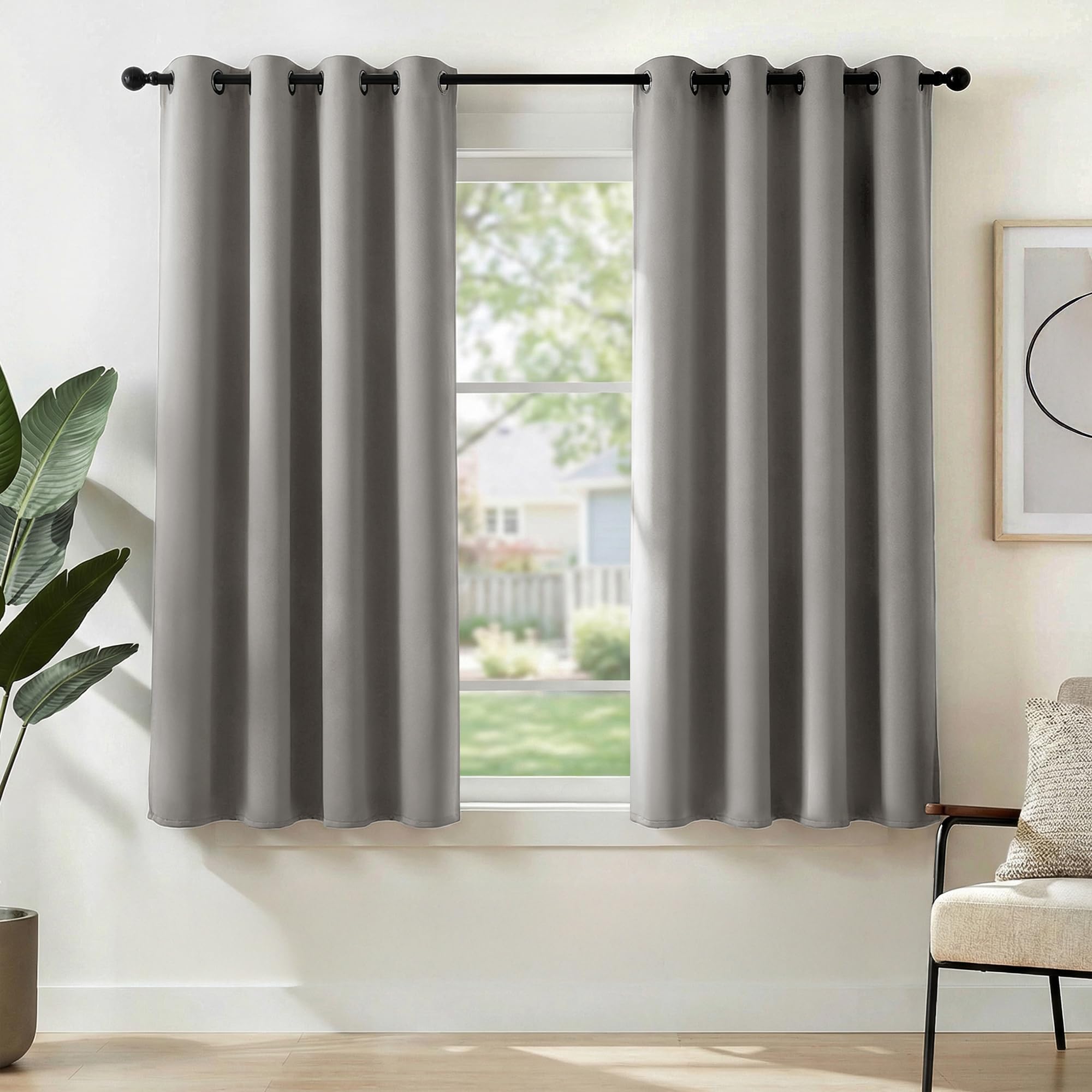 Deconovo Blackout Curtains Eyelet, Super Soft Thermal Insulated Drapes, Noise Redudcing Bedroom Curtains for Living Room, 42 x 54 Inch, Dove Grey, 2 Panels