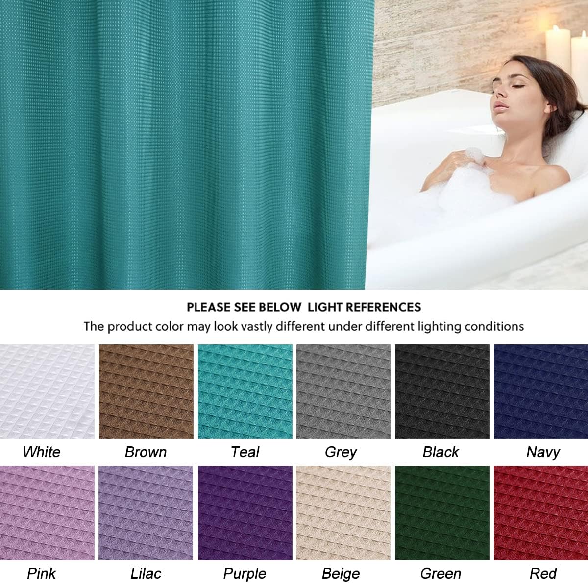SPXTEX Teal Blue Shower Curtains for Bathroom 78 inches Long Waffle Waterproof Shower Curtains Farmhouse Modern Square Textured Shower Curtains with Hooks for Bathroom Decorative Shower Room 72" X 78"