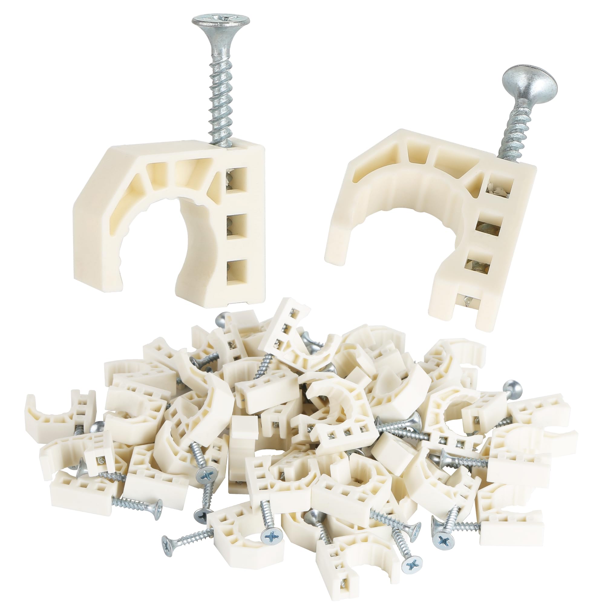 Half Clamps J-Hook with Screws, J-Clamp for Tubing Pipe Support J-Clips Tubing Fastener, Tube Talons (White, 1/2 inch)