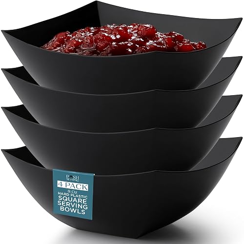 4 Pack Disposable Black Plastic Serving Bowls 8oz