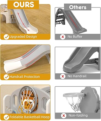 Miniatura 13 de XJD Juego de toboganes 8 en 1 para niños pequeños a partir de 1 año, juego de toboganes escaladores con aro de baloncesto y pelota, parque infantil