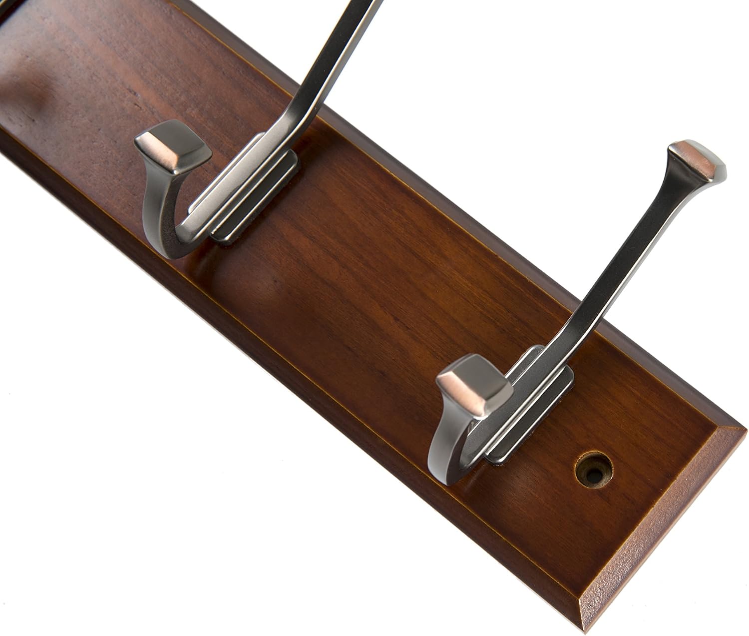 Finnhomy Wooden Coat Hooks Wall Hooks 4 Dual Hooks 16-Inch Rail/Pilltop Rack Long Coat Rack for Clothes Entryway Foyer Storage Organization Bathroom Towel Key Accessory Walnut/ORB Hook