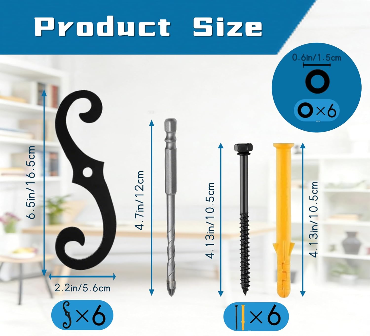 S Style Shutter Dogs Hardware, 6.3" Metal Shutter Fasteners with Set Screwsl, Decorative Window Tieback for Exterior Shutters, Home Decoration (6)