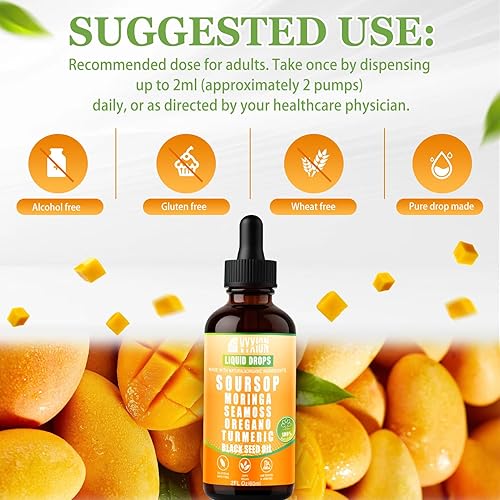 Miniatura 5 de Gotas líquidas 10 en 1 con musgo marino, moringa, cúrcuma, aceite de semilla negra, orégano, ashwagandha, extractos de hierbas para mejorar la salud