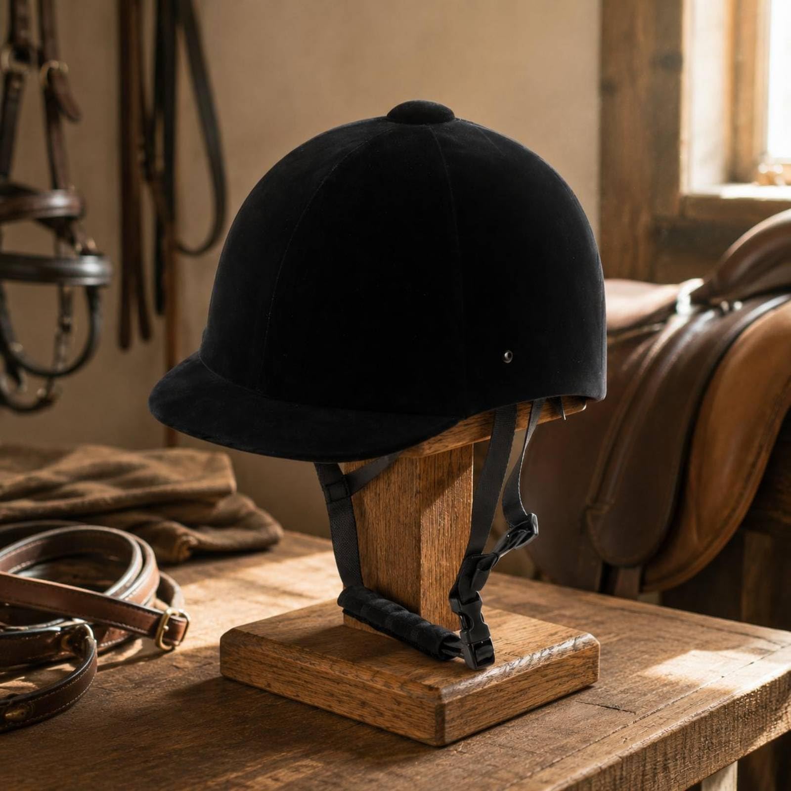 Casco Equestre per Giovani Casco da Equitazione Berretto da Cavallo Elmetto Protettivo con Profilo Tradizionale Bordo Corto Cinturino Regolabile