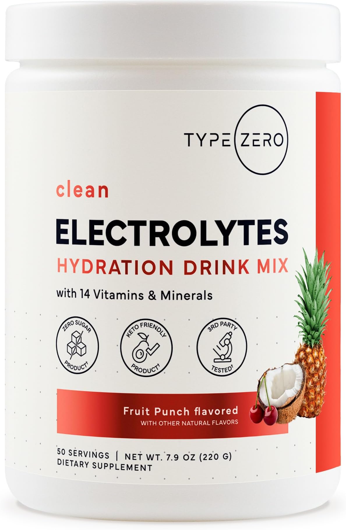 Clean Electrolytes Hydration Powder Drink Mix + 14 Essential Vitamins & Minerals - Sugar Free, Zero Artificial Ingredients - Fruit Punch, 50 Servings