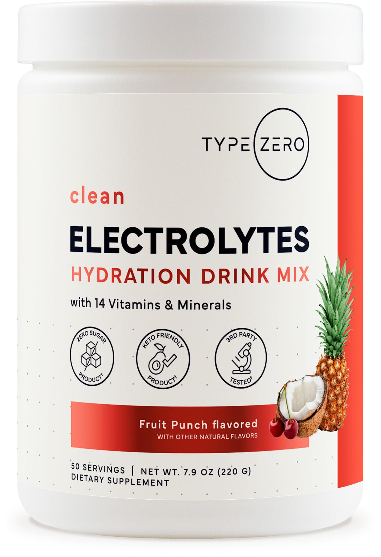 Clean Electrolytes Hydration Powder Drink Mix + 14 Essential Vitamins & Minerals - Sugar Free, Zero Artificial Ingredients - Fruit Punch, 50 Servings