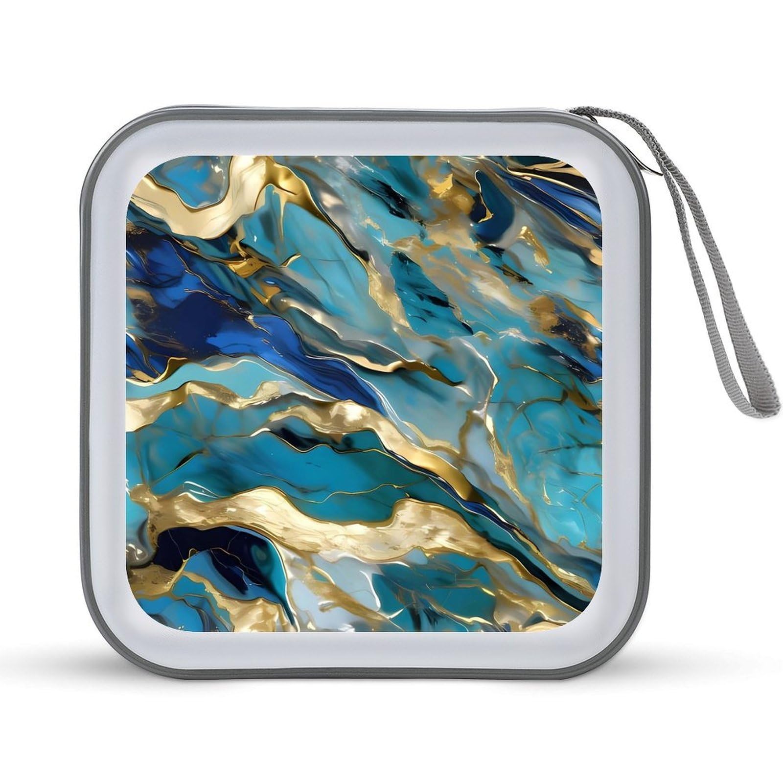 Étuis en plastique rigide pour CD DVD rangement marbre bleu feuille dorée voiture