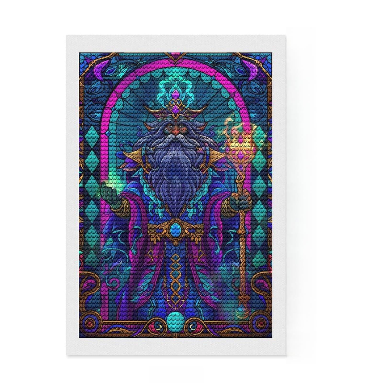 Junmoney Stained Glass Wizard Full Drill Diamond Painting Kit 8"x12", Birthday Gift, Vintage Style Decor, Modern Decor, Artistic Hobby