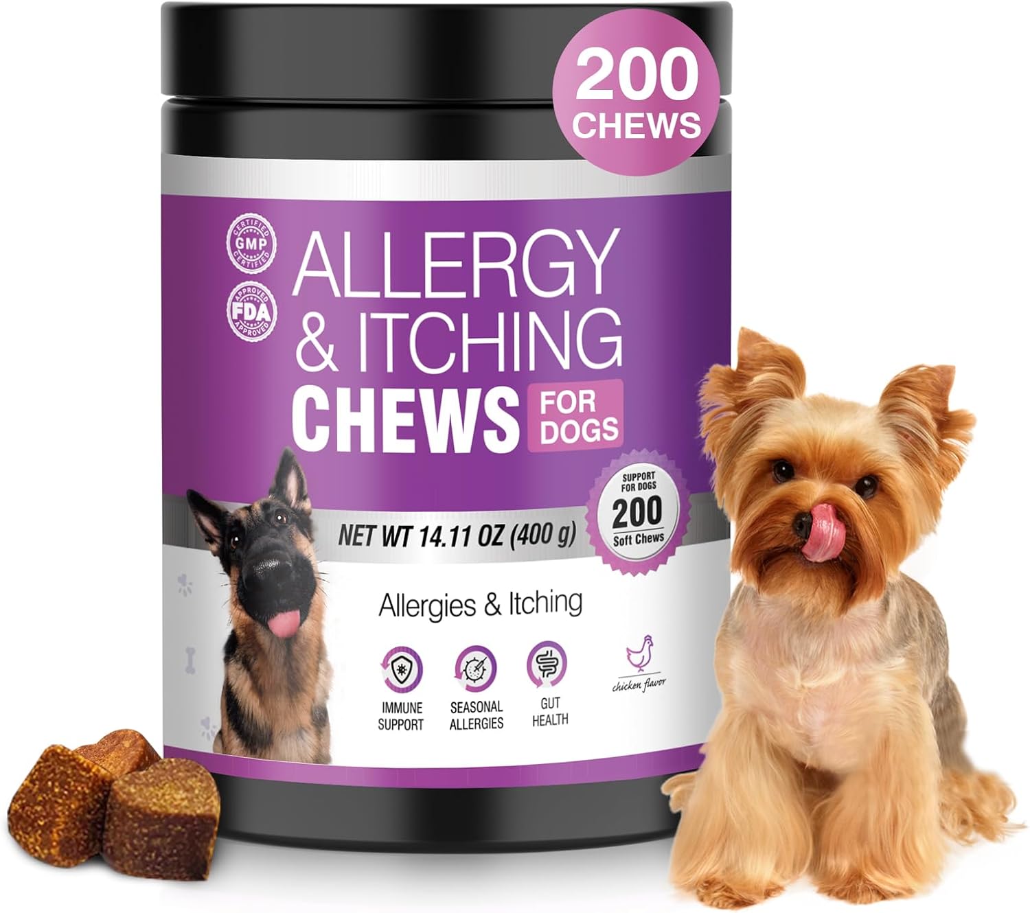 Allergy & Immune Support Chews for Dogs – Probiotics for Skin Health, 200 Count