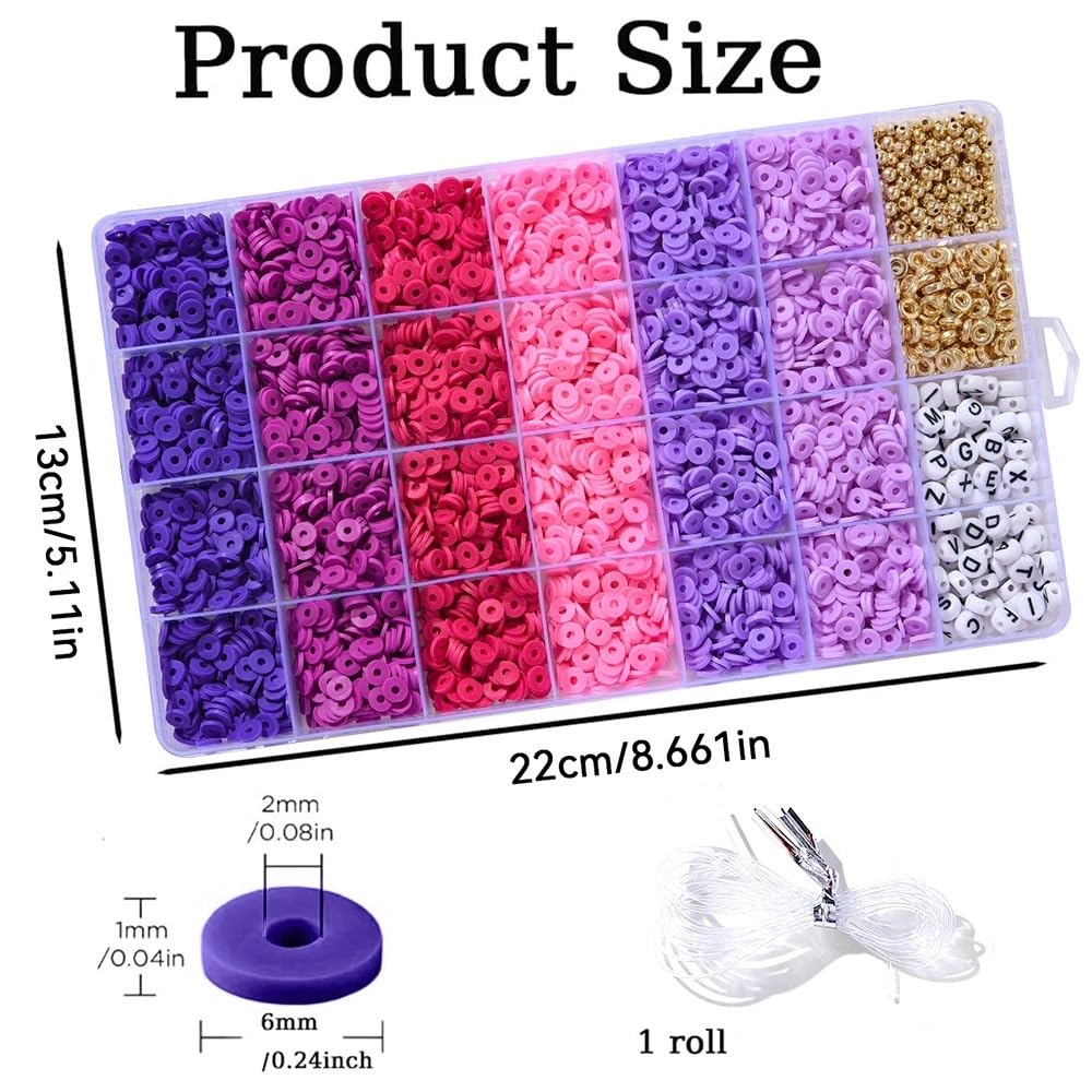 Abalorios Para Hacer Pulseras Kit de fabricación pulseras cuentas arcilla púrpura, 6000 Uds., doradas, joyería y pulsera