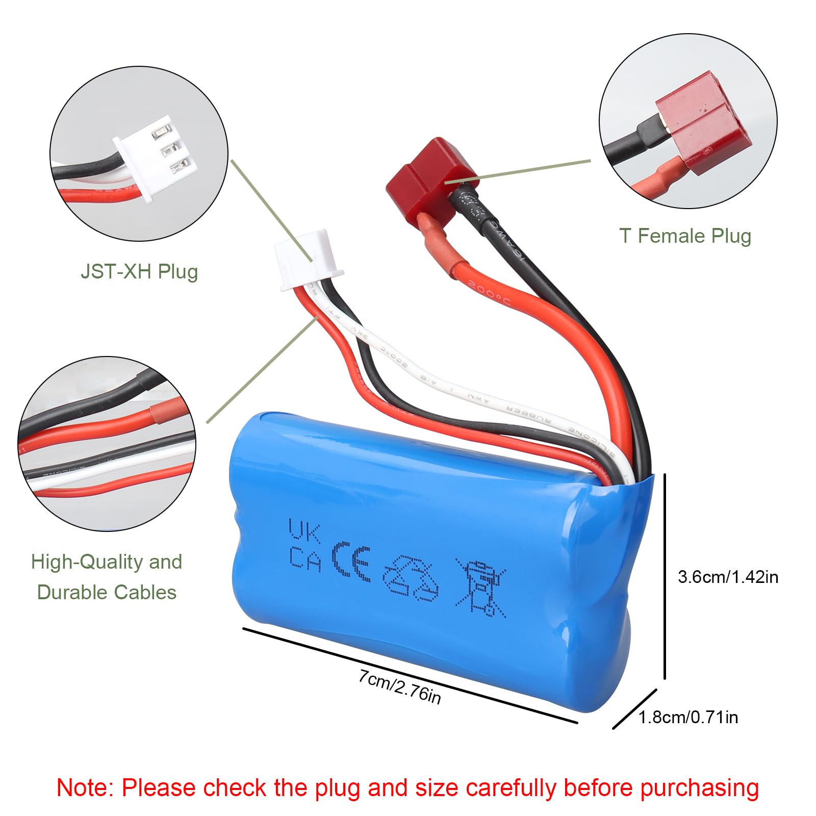 Akumulator litowo-jonowy 7,4 V 2000 mAh 14,8 Wh 2S 20C T wtyczka żeńska do RC samochód terenowy