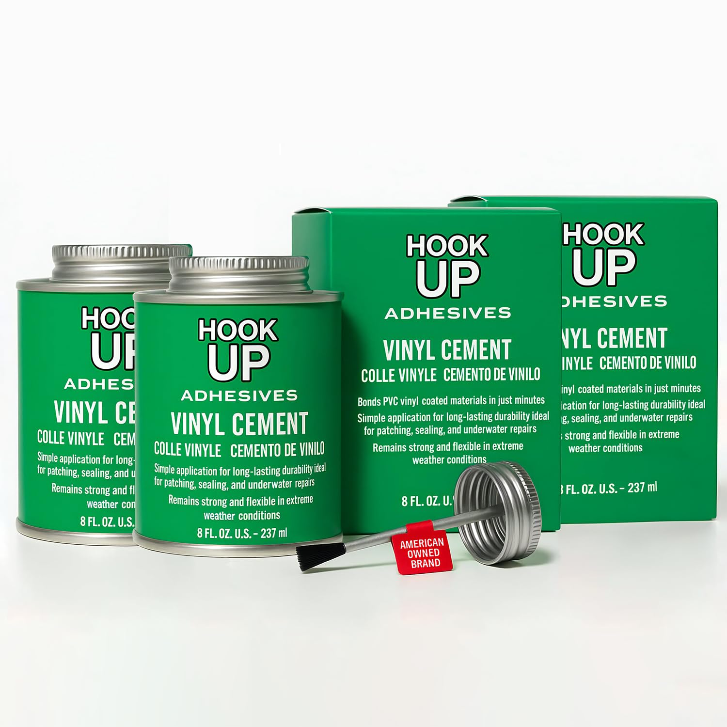 HOOK UP, 2 Packs Premium Waterproof Vinyl Cement Glue for Pool Repairs & Inflatable Items Fast-Drying, Strong Bonding Adhesive Ideal for Vinyl, PVC, Upholstery, Tarps, Hot Tubs, Air Mattresses - 8oz