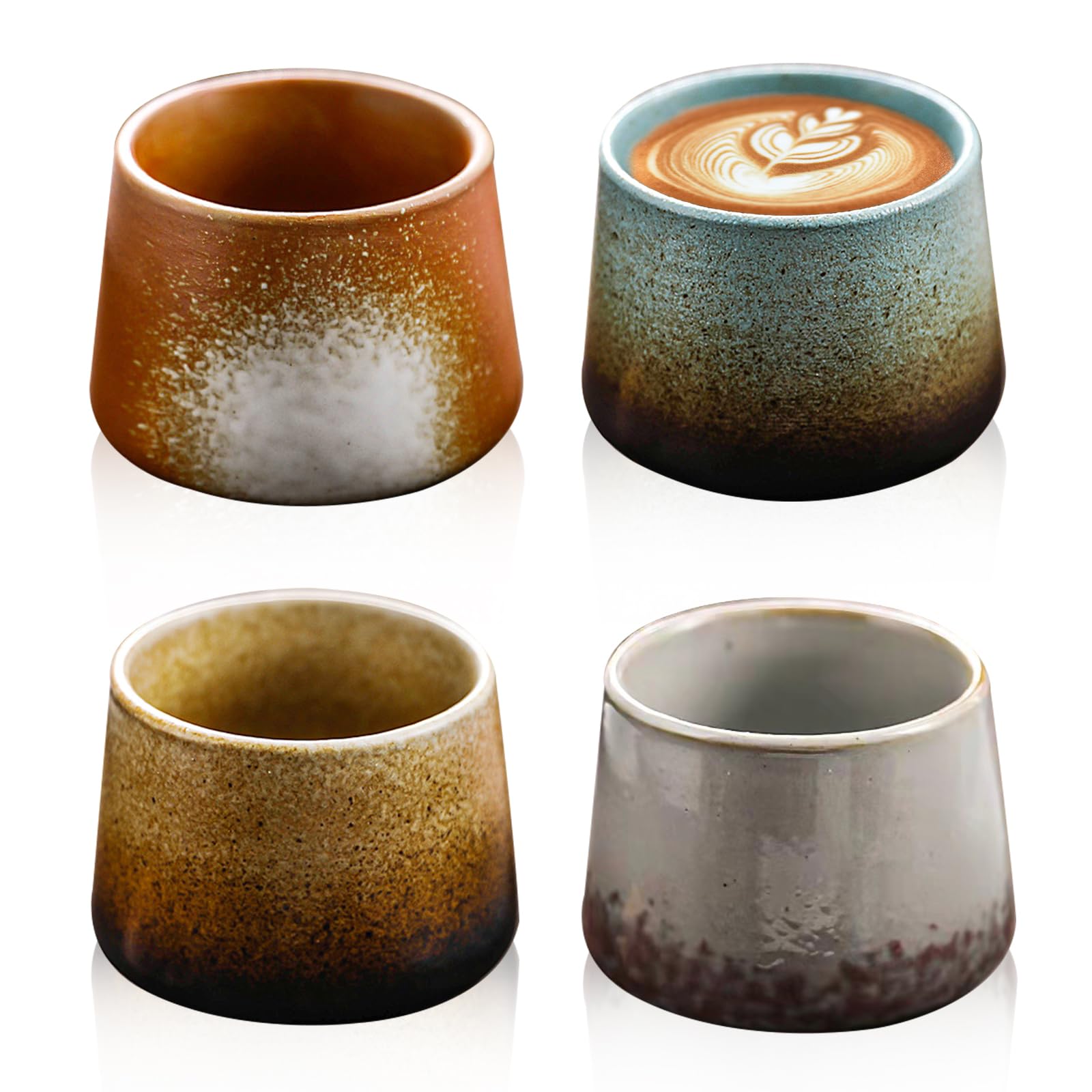 Set di 4 tazze da caffè espresso da 200 ml: set di tazze da caffè espresso in ceramica con pareti spesse, ideali per caffè espresso, moka macchiato, regalo perfetto per donne e uomini